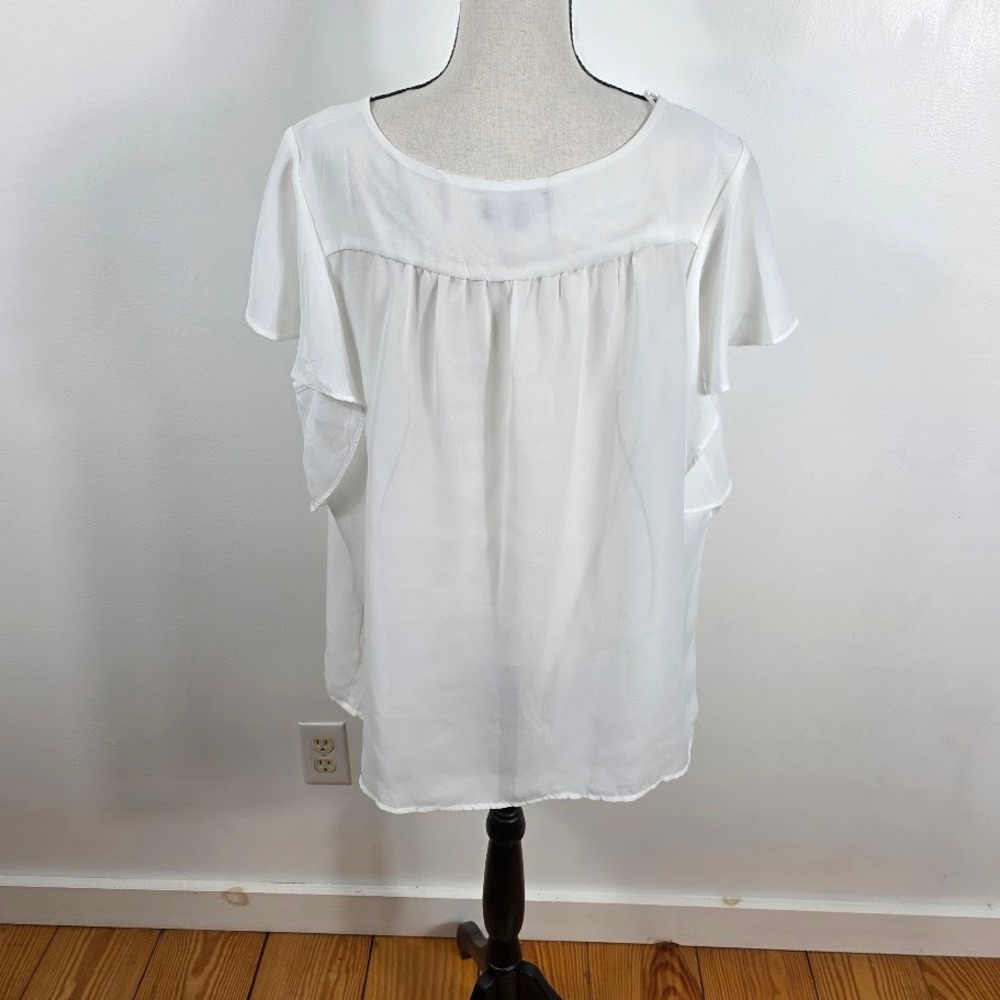 Sara Michelle Blouse Womens 2X White Flutter Sleeve Summer Office Top Elegant - Picture 6 of 7